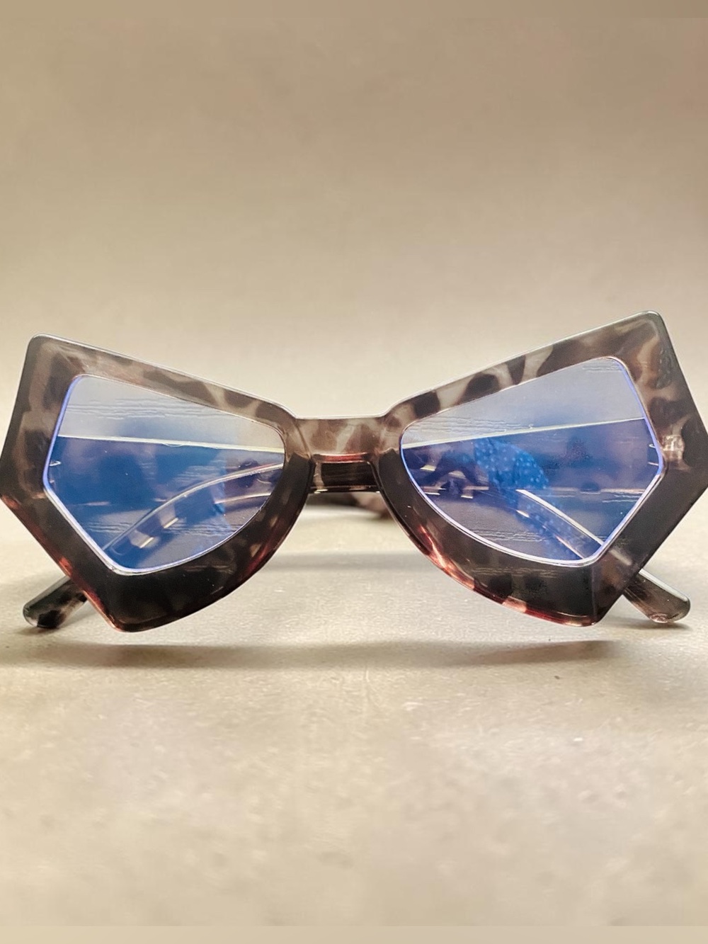 Geometric Tortoiseshell Blue Iridescent Lens Sunglasses